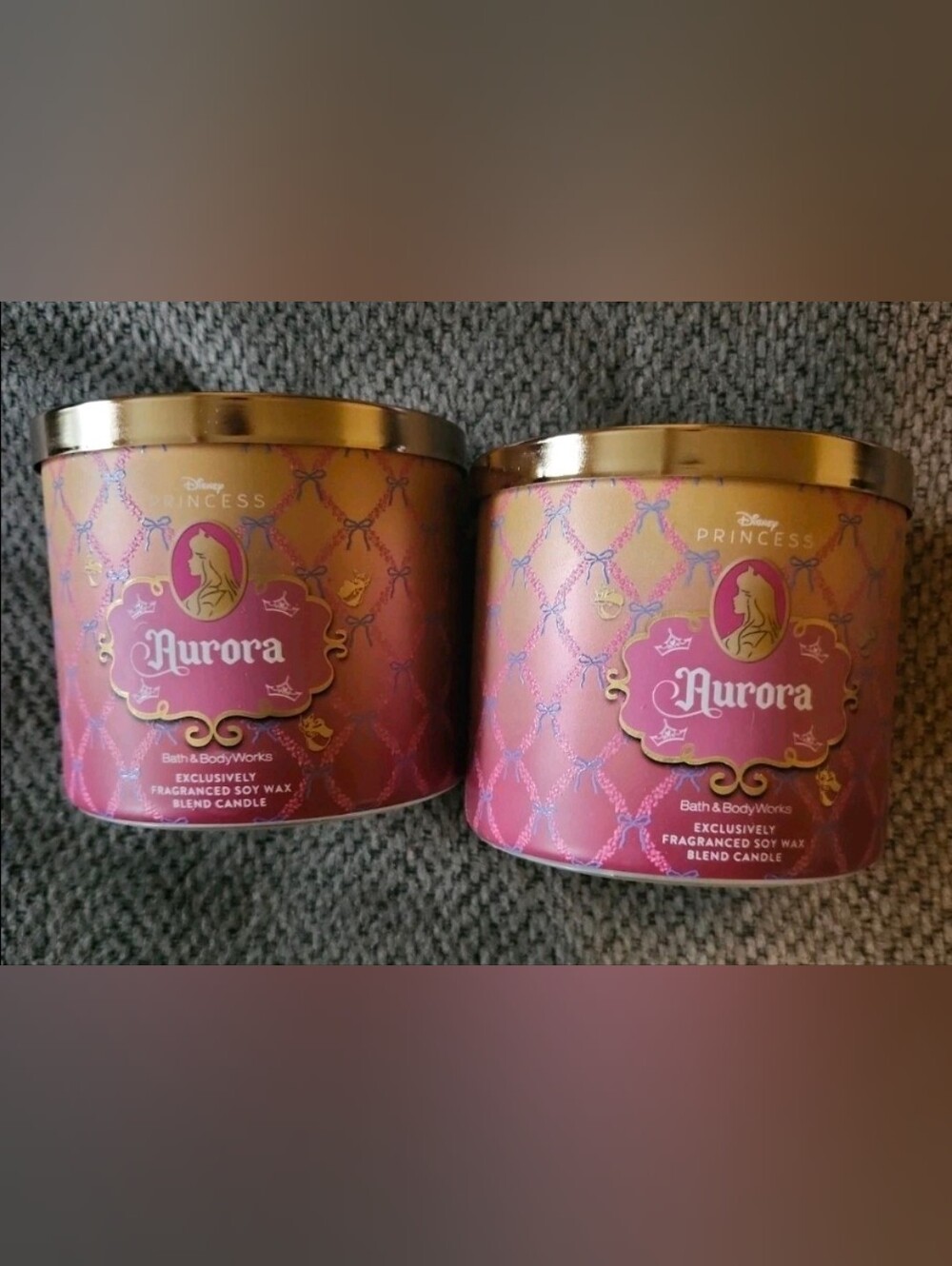 2 DISNEY PRINCESS AURORA CANDLE LARGE 14.5oz 3 wick Bath Body Works SOY WAX NIB